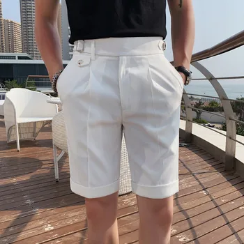 2022 הקיץ דק Mens מכנסיים קצרים אופנה לבוש עסקי מזדמן חליפת מכנסיים קצרים זכר אנגליה ישר אופנת רחוב חמש נקודות מכנסיים 29-36