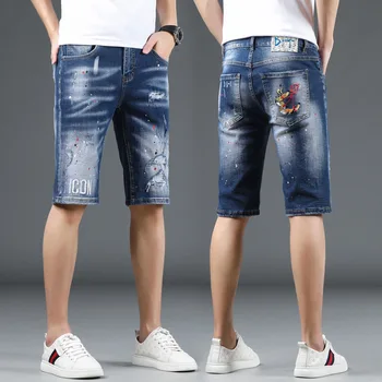 2023 הקיץ של גברים ג 'ינס קצרים ג' ינס הגברי סקיני מכנסיים קצרים מכנסיים ישר החור הכחול רחיץ רקמה ילד המגמה