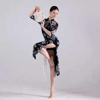 2023 קיץ נשי סקסי צ ' יפאו שמלה סינית מחול מודרני חרך Cheongsam שמלת צעיף קלאסי ביצועי רוקד בתחפושת