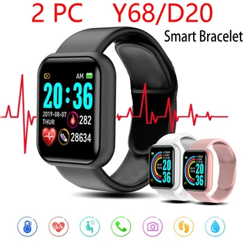 2PC חדש Y68 Pro שעון חכם נשים גברים ספורט Bluetooth Smart להקת קצב הלב לחץ דם כושר גשש צמיד D20