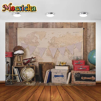 Mocsicka מפת העולם נושא רקע נסיעות גלובלי מסיבת יום הולדת רקע צילום ילדים ילדים בסטודיו אביזרים באנר