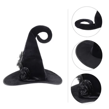 ביצועים כובע פלנל מכשפה שחורה לקצץ רוז ליל כל הקדושים אביזר אשף מסיבת נשף מסכות עיצוב