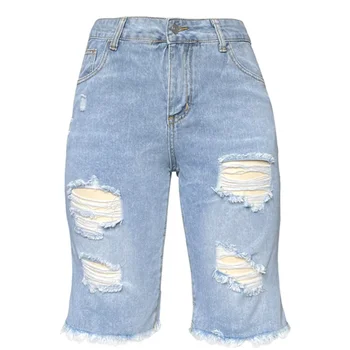 ג 'ינס נקרע נשים מכנסיים קצרים 2023 קיץ אופנה חדשה מזדמן קצה גלם ציצית ג' ינס נשים סלים להראות סקיני ג ' ינס קצרים החמישי-מכנסיים
