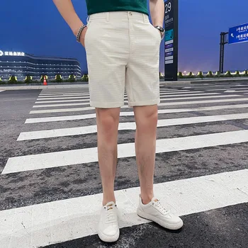 הקיץ Soid צבע מזדמנים מכנסיים קצרים גברים אופנה וופל חליפת העסקים קצרים המשרד חברתית אופנת רחוב מכנסיים קצרים לגברים ביגוד 2023