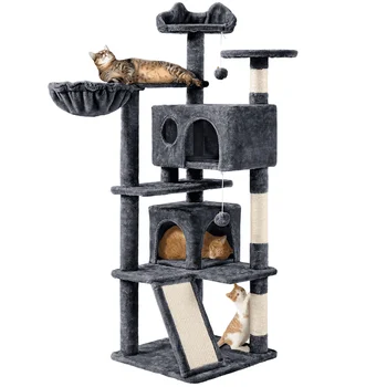 כפול הדירה חתול עץ עם מגרד פוסט מגדל, אפור כהה Juguetes פארא גאטוס חתול תרגיל חתול gachapon פטריות חתול מגרד