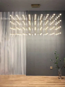 מלבני קובייה הונגרית LED נברשת בקומה השלישית של המלון לובי קישוט פרויקט קבוע גיאומטריות סטריאו תאורה