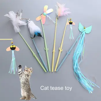 מצחיק, חתלתול חתול טיזר אינטראקטיבי צעצוע רוד עם נוצה צעצועים לחיות מחמד חתולים מקל פלסטיק חוט תופס את השרביט צעצוע juguetes פארא גאטוס