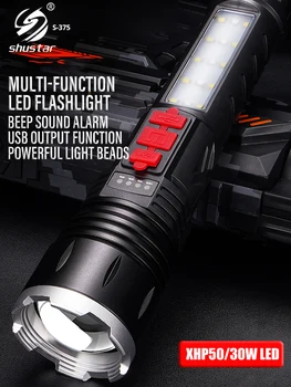 עמיד למים זום פנס LED מחנאות, דיג פנס מתח גבוה נטענת USB XHP50 לפיד 3000m זמן תאורה מרחק
