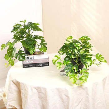 צמחים מלאכותיים צב ירוק עלים סימולציה צב חזרה עלים טרופיים מסיבת חתונה שולחן הסלון בבית גן עיצוב