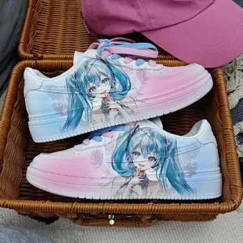קריקטורה אנימה Hatsune Miku נעלי ספורט Kawaii חמוד Hatsune Miku תלמיד לנשימה לוח נעליים חמוד לילדים נעליים מזדמנים מתנה