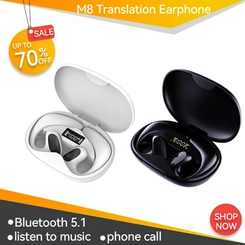 תרגום אוזניות 144 M8 מתרגם שפות מיידית חכם קול מתרגם אלחוטית Bluetooth מתרגם אוזניות