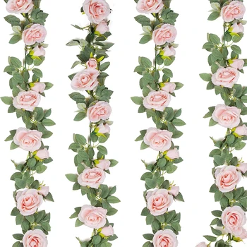 2 Pack מזויף רוז גפן פרחים, צמחים מלאכותיים פרח תלוי רוז אייבי בבית המלון המשרד מסיבת חתונה בגן אומנות עיצוב אמנות