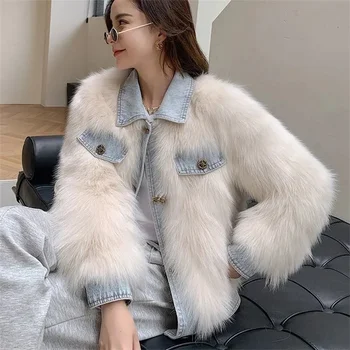 2023 הסתיו-חורף החדשה Haining החורף החדש פרווה ג ' ינס החדרת המעיל מעובה קוריאנית קצר צעירה שעירה נקבה צבע מוצק