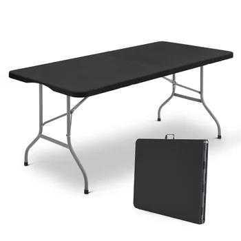 6ft שולחן מתקפל, נייד שולחנות פלסטיק למסיבות, פיקניק, קמפינג, שחור