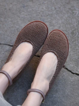 Artmu בעבודת יד מרי ג ' יין נעליים לנשים לארוג דירות יוקרה אמיתית עור אלגנטי רצועת אבזם אדום נעלי נשים, נעלי פלטפורמה