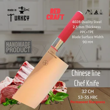 ATASAN אדום מלאכה סיני קליבר סכיני שף בעבודת יד מקצועי באיכות גבוהה פלדה אל חלד סטייק קצבים סכין מטבח.