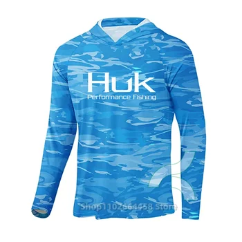 HUK הגנה מפני השמש שרוול ארוך דיג ברדס חולצת ביצועים גבוהים, אנטי-UV דיג בגדים UPF 50 יבש מהירה לנשימה ג ' רזי