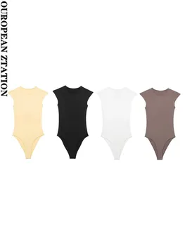 PAILETE נשים 2023 אופנה מצויד לסרוג בגדי הגוף בציר שרוולים snap-כפתור נקבה playsuits mujer