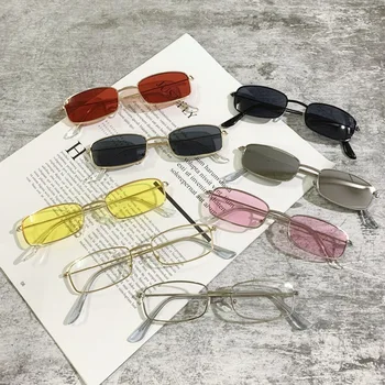 UV400 קלאסי רטרו מתכת מלבן משקפי שמש יוניסקס וינטאג', עיצוב עדשות משקפי שמש סגלגל קטן משקפיים משקפי שמש לגברים נשים