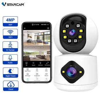 VStarcam 4MP WiFi מצלמה עם כפול מסכי אלחוטית צגי תינוק חכם אבטחה בבית הגנה פנימי כפול עדשת מצלמת IP