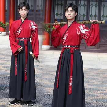 Yourqipao שמלה סינית עתיקה Hanfu אדום שחור מסורתי רקמה שמלות סין סגנון עממי ריקוד החלוק החליפה תחפושת Cosplay