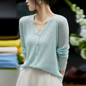 אופנה קוריאנית קצוץ סוודרים לנשים 2023 הסתיו החדש בגדי חורף ארוך סוודר לסרוג שרוול ארוך העליון סוודר בסגנון קוריאני