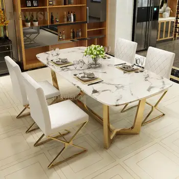 אור יוקרה מודרנית שיש שולחן פשוט מלבן הצפוני נירוסטה שולחן המטבח Moveis הביתה רהיטים WXH71YH