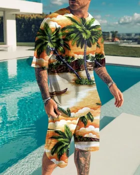 בקיץ החוף הוואי גברים מזדמנים חולצה מגדיר עבור זכר ריצה אופנת רחוב תלבושת הדפסת 3D אופנתי Oversize אימונית בגדים