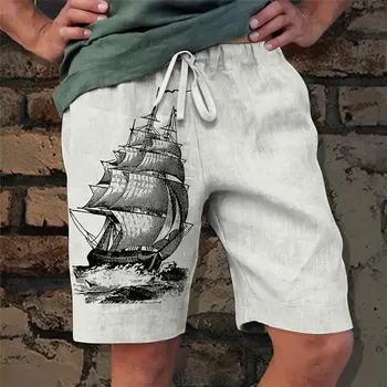 גברים של מכנסיים קצרים בקיץ מכנסיים קצרים חוף אלסטי המותניים הדפסת 3D גרפי הסירה מזדמנים מדי יום חג אופנת רחוב מיקרו-אלסטי