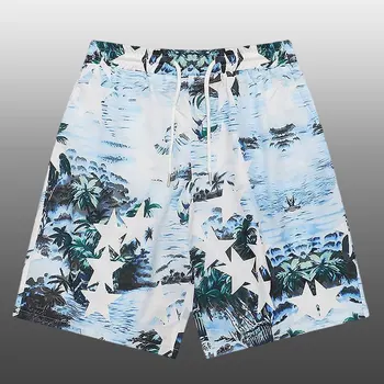 הקיץ של גברים מכנסיים קצרים כחולים הבוטני כוכב הדפסה קצרים מזדמנים חוף הולידיי מכנסיים הוואי קצר Musculation Homme בגדי גברים
