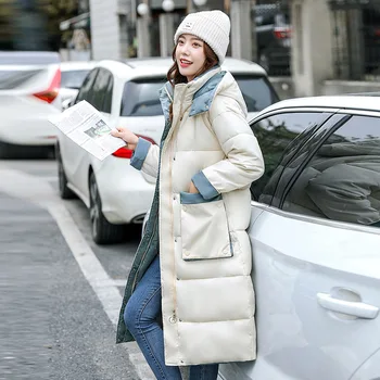 חורף כותנה ארוכה מעיילי מעיל נשים 2022 קוריאנית החדרת גרסת רופף עם הכיפה מעל הברך חם כותנה מעיל מעילי חורף
