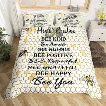 חלת דבש השמיכה לכסות דבורה סוג דבורה כנה סט מצעים כוורת גיאומטריה משושה דבורת דבש דבורים מצחיק כוורת הכללים עבור עיצוב חדר השינה
