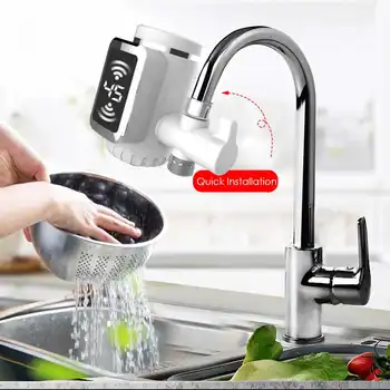חשמלי חם ברז מים תנור מטבח קר חימום ברז Tankless דיגיטלי מיידי מים חמים וקרים הקש עם מתאם