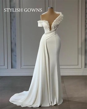 יוקרה חדש אחת כתף שמלת החתונה 2023 מדהימה חרוזים שמלות ערב פנינים הנסיכה קפלים שמלות הכלה חלוק De Bal