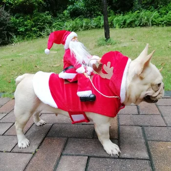 מצחיק סנטה קלאוס תחפושות לכלבים חורף חם כלב מעיל צ ' יוואווה לפוג יורקשייר בגדים פסטיבלים הכלב חיית המחמד להתלבש בגדים