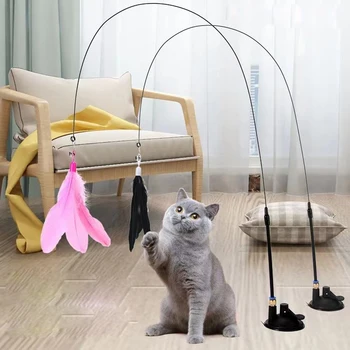 נוצה אינטראקטיבי חתול מקל הכשרה חתלתול שרביט צעצועים עם חרוזים בל אינטראקטיבי מצחיק פראייר להקניט מחמד משחק צ ' ייס פעילות גופנית