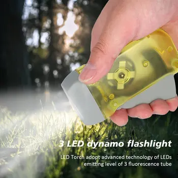 נייד 3 LED Ultra-בהיר היד הקשה דינמו כננת כוח הרוח פנס לפיד האור יד לחץ קראנק קמפינג מנורה אור