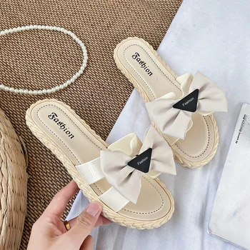 נעלי נשים קיץ בוהמיה החוף להאריך ימים יותר אופנה חדשה תחתון שטוח ונעלי בית רכות קשרים מקורה חיצונית אנטי להחליק נעלי בית