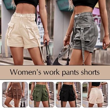 נשים קיץ מכנסי עבודה ג 'ינס וינטג' סרבל מזדמן כיס מכנסיים קצרים פשוט אסתטי מכנסיים קצרים כל התאמה אופנת רחוב ישבנים