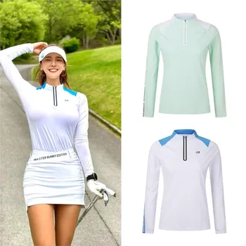 נשים שרוול ארוך חולצות הגולף חצי-Zip אימון החולצה