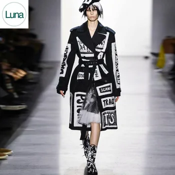 סתיו/חורף 2023 מגמת אופנה חדשים מונוגרמה הדפסה חופשי-התאמה זוגית עם חזה שרוול ארוך לנשים המעיל