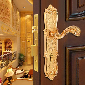 פליז מוצק שער הנעילה Europen דלת הכניסה מנעולים מודרנית הזהב מקורה להתמודד עם Lockset וילה רוז זהב עץ הדלת Locksets