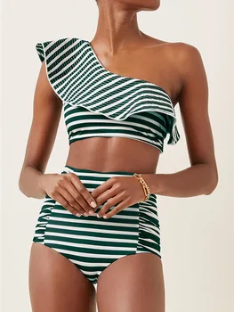 פסים הדפסה לפרוע לפצל את בגד הים 2023 נשים בגדי ים קיץ גבוהה המותניים בגדי ים החוף סגנון חופשה סקסי / חדש