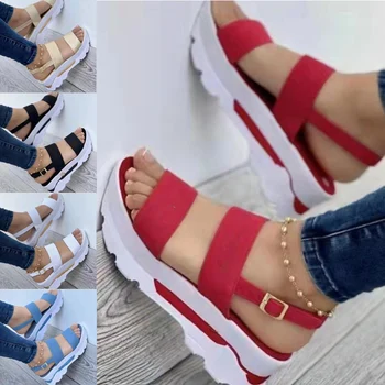 קיץ נשים סנדלי קרסול אבזם נעליים בוהן פתוח נעלי נשים לנשימה נעלי נשים פלטפורמה נוחה החלקה סנדלים