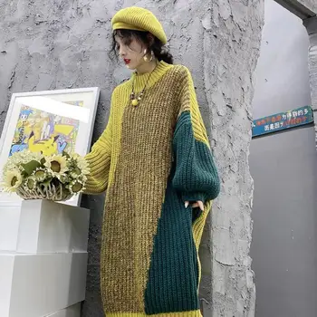 שמלות עבור נשים עם פסים החלוק קט 2023 חדשה סתיו חורף לסרוג את השמלה אופנה קוריאנית אלגנטי בציר ארוך שרוול סוודר רופף